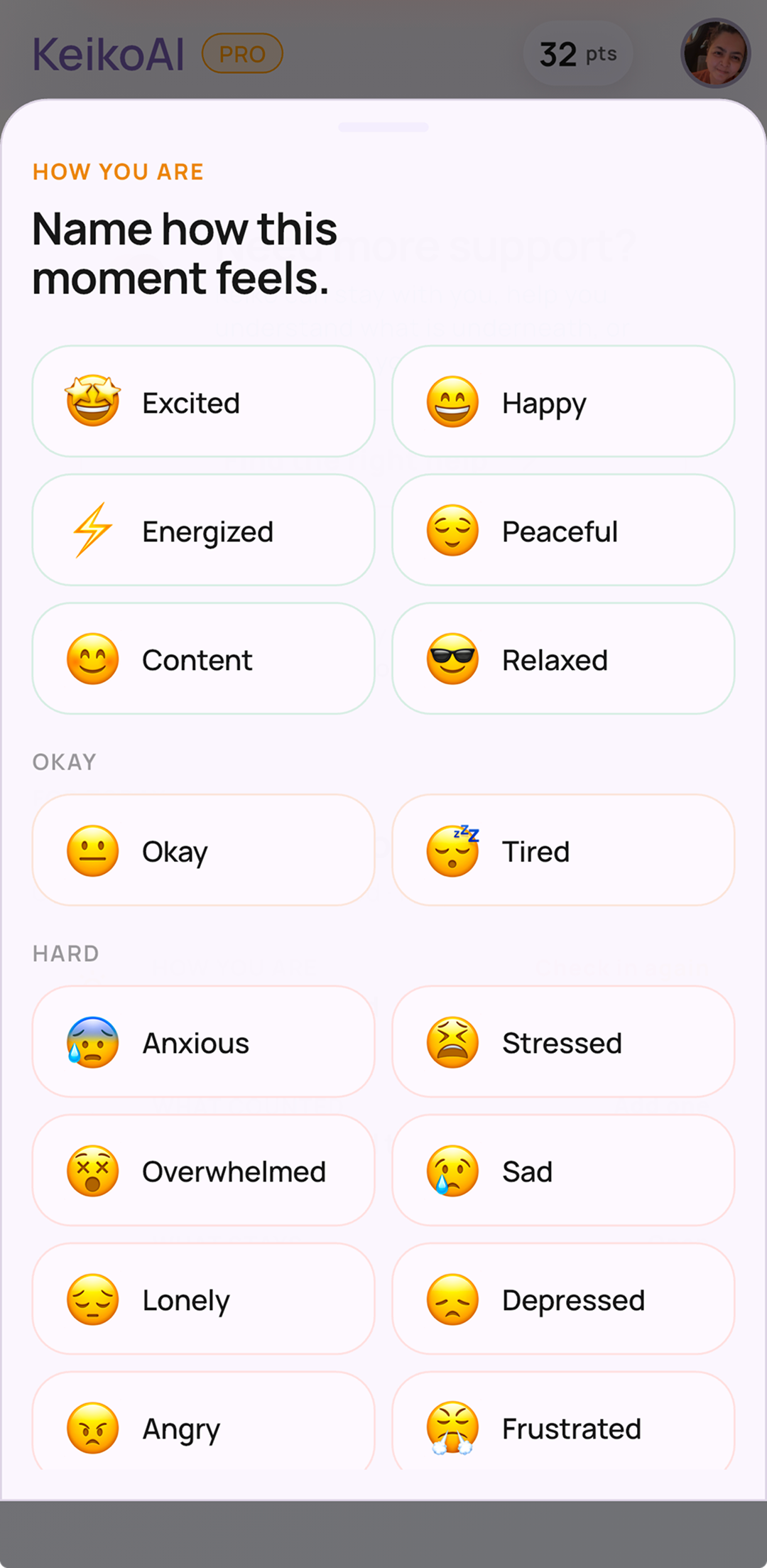 Mood check-in with layered signals